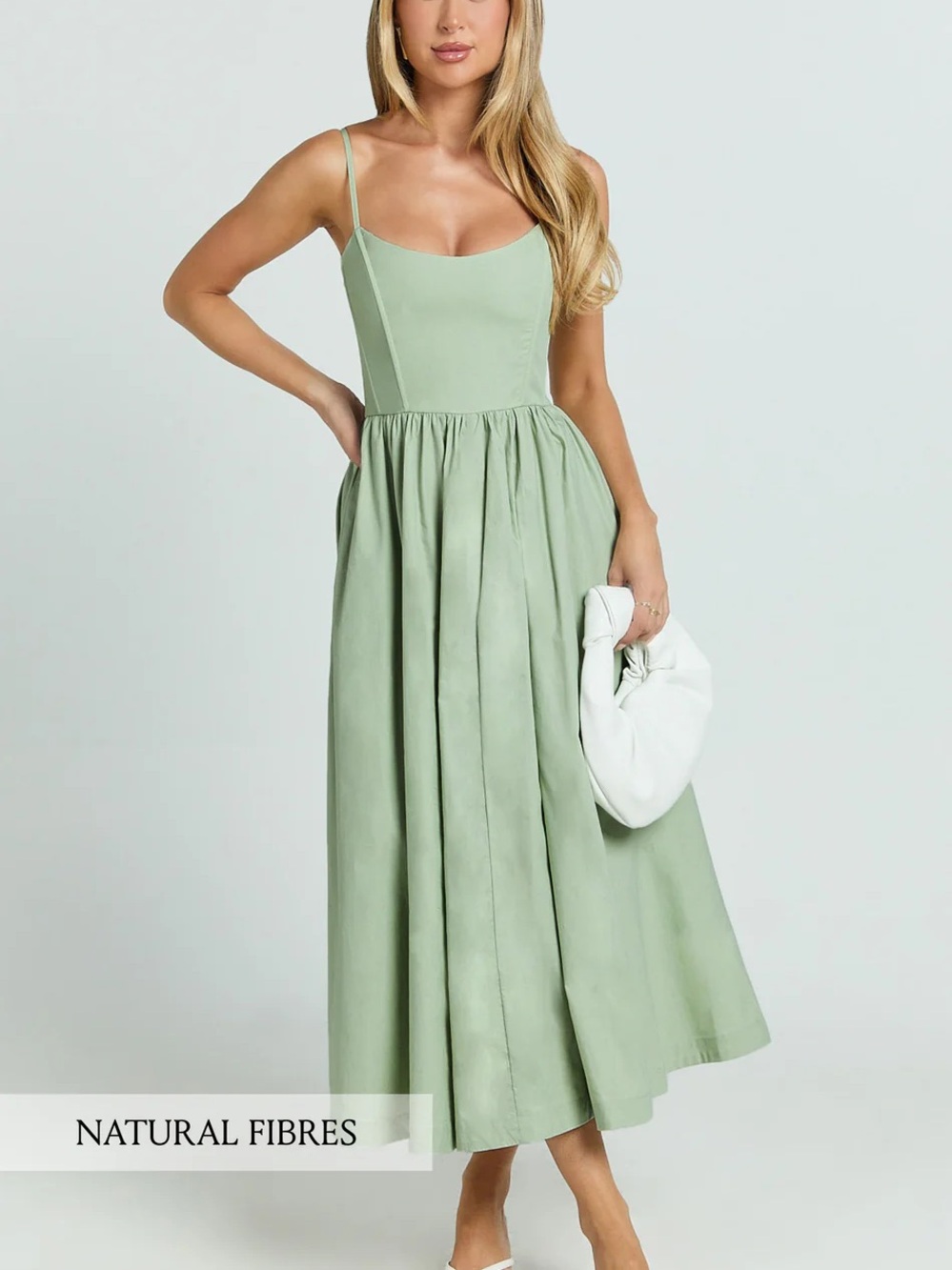 BRAELYN MIDI DRESS - SCOOP NECK FLARE DRESS IN SAGE